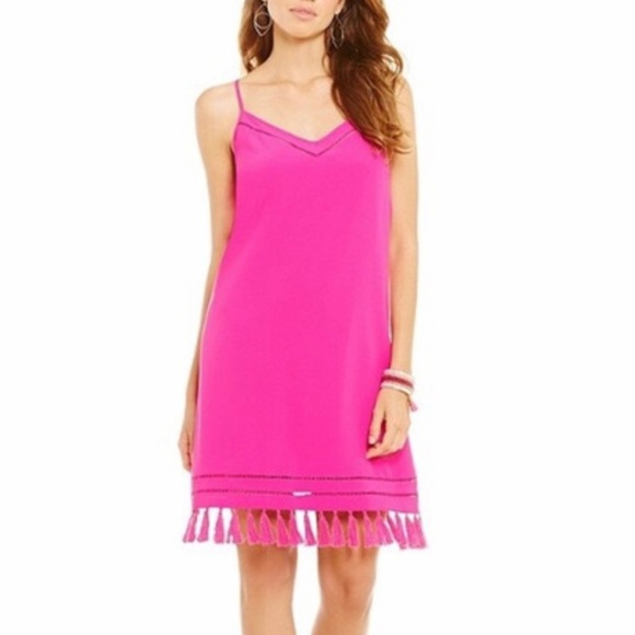 Gianni Bini Dresses & Skirts - Gianni Bini Jenny Tassel V-Neck Mini Dress Pink XS